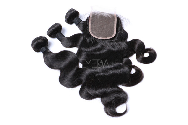 3 bundles unprocessed hair weaves with closure  zj0041
